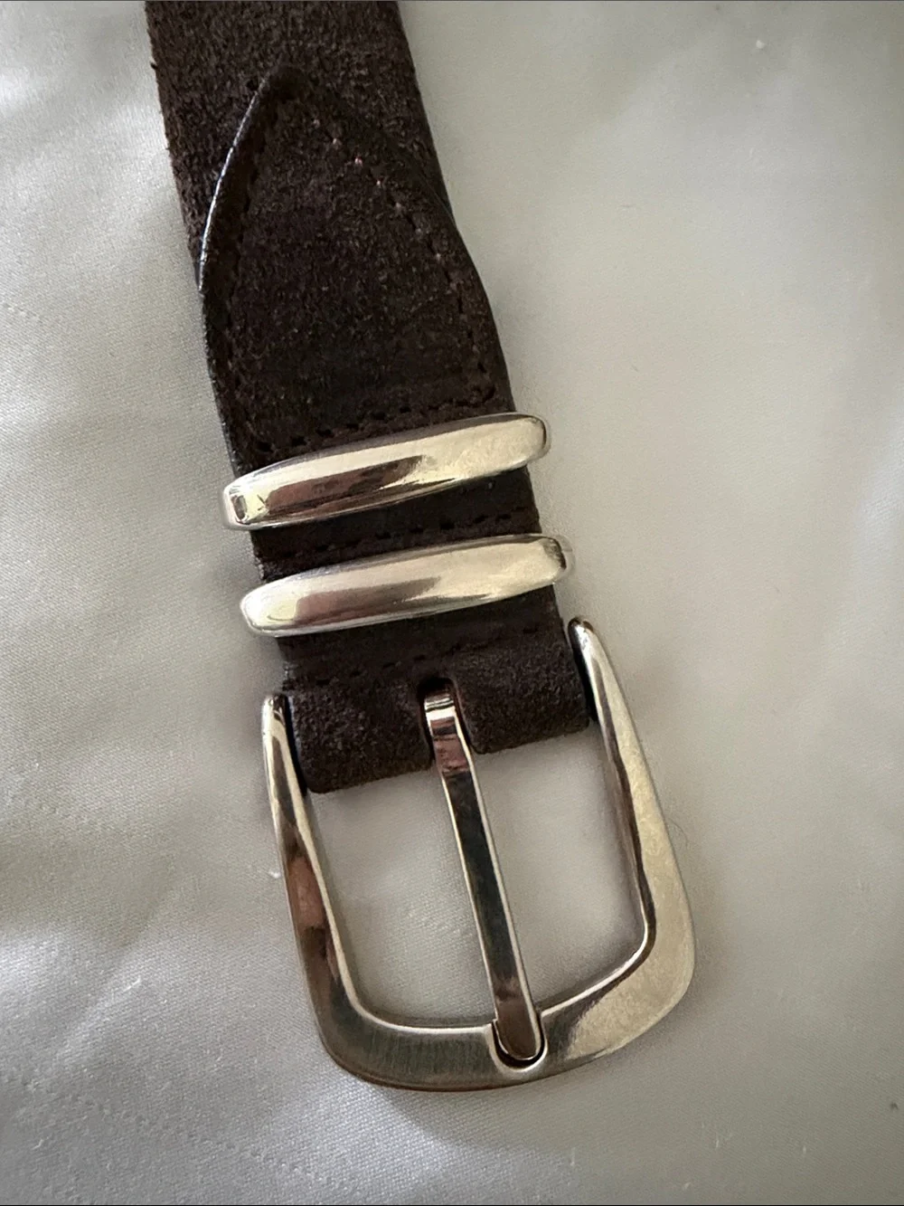 Eleventy Dark Brown Suede Belt with Silver Buckle
